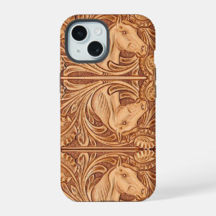 rustic western country leather equestrian horse iPhone 15 case
