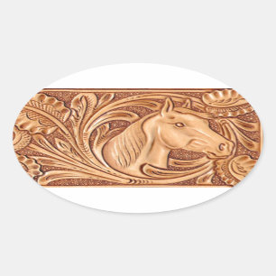 rustic western country leather equestrian horse oval sticker