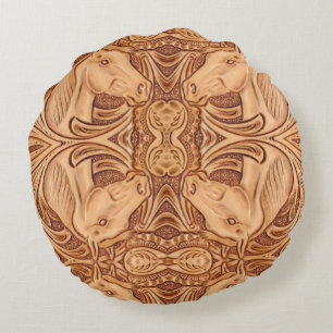 rustic western country leather equestrian horse round cushion