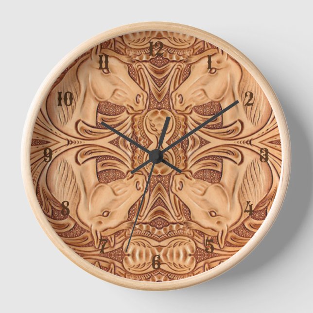 rustic western country leather equestrian horse wall clock (Front)