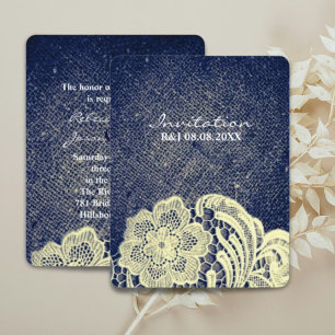 rustic western country navy blue lace wedding invitation