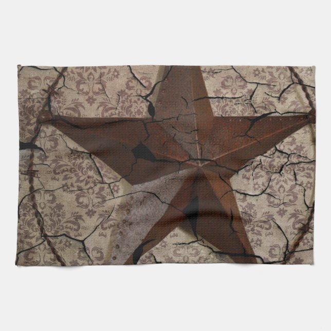 Rustic Western Country Primitive Texas Star Tea Towel (Horizontal)