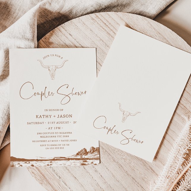 Rustic Western Country Rodeo Couples Shower Bridal Invitation (Western Couple Shower Invitation, Wedding Country Couples Shower Invitation, Wild West Skull Rustic)