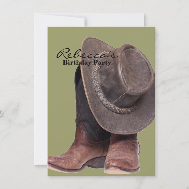 rustic western country rodeo cowboy boots invitation (Front)