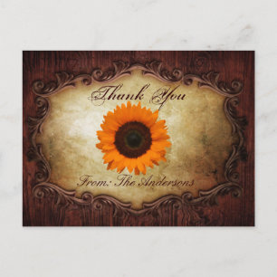 rustic western country sunflower wedding thank you postcard
