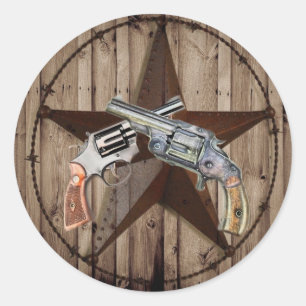 rustic western country texas star cowboy pistols classic round sticker