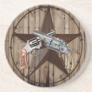 rustic western country texas star cowboy pistols coaster