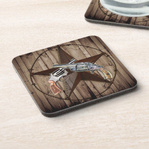 rustic western country texas star cowboy pistols coaster