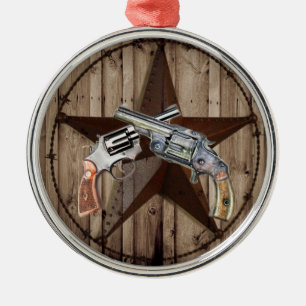 rustic western country texas star cowboy pistols metal ornament