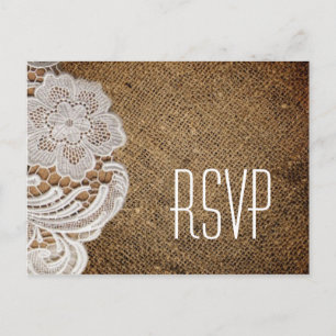rustic western country wedding burlap and lace invitation postcard
