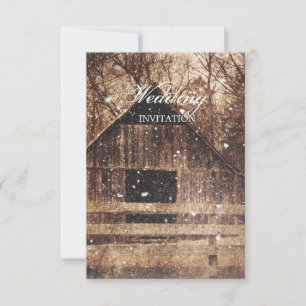 rustic western country winter barn wedding invitation