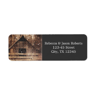rustic western country winter barn wedding return address label