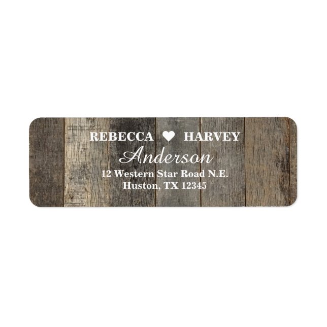 rustic western country woodgrain barn wedding return address label (Front)