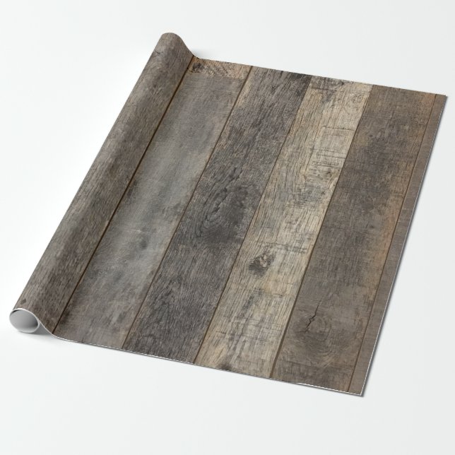 rustic western country woodgrain barn wood wrapping paper (Unrolled)