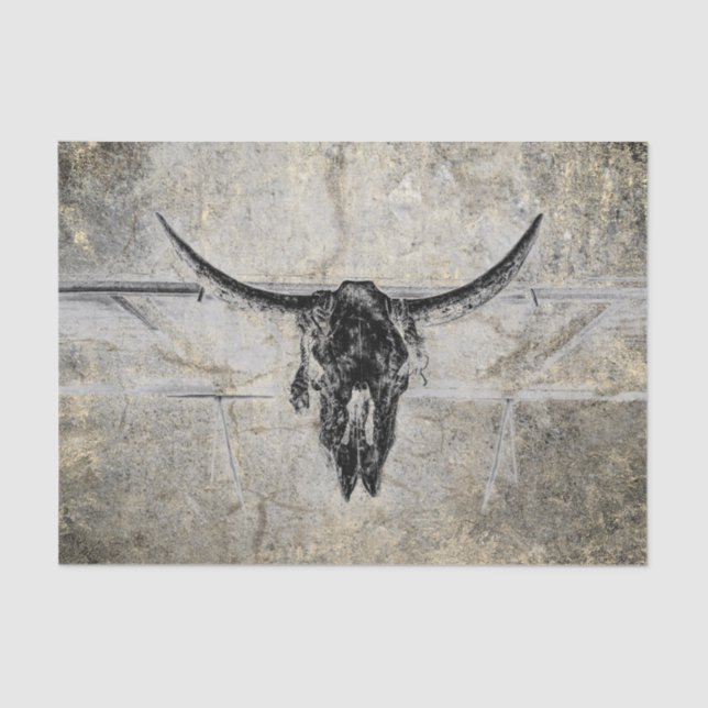 Rustic Western Cow Skull Black Texture Decoupage Tissue Paper (Front)