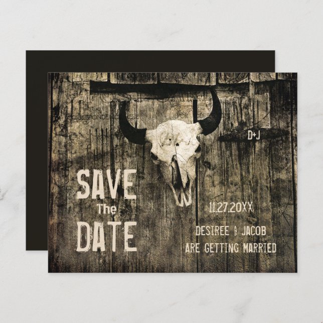 Rustic Western Cow Skull Save The Date Budget  (Front/Back)