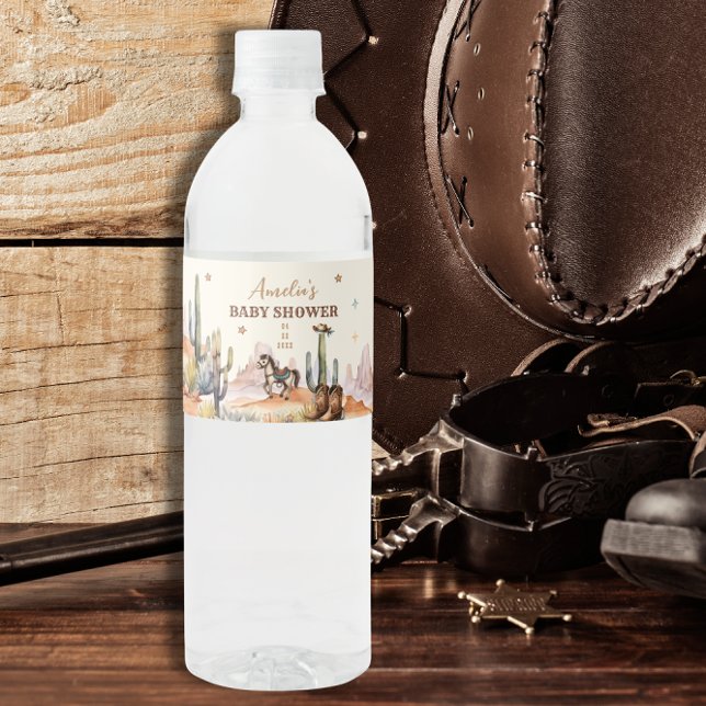 Rustic Western Cowboy Baby Shower Water Bottle Label (Creator Uploaded)