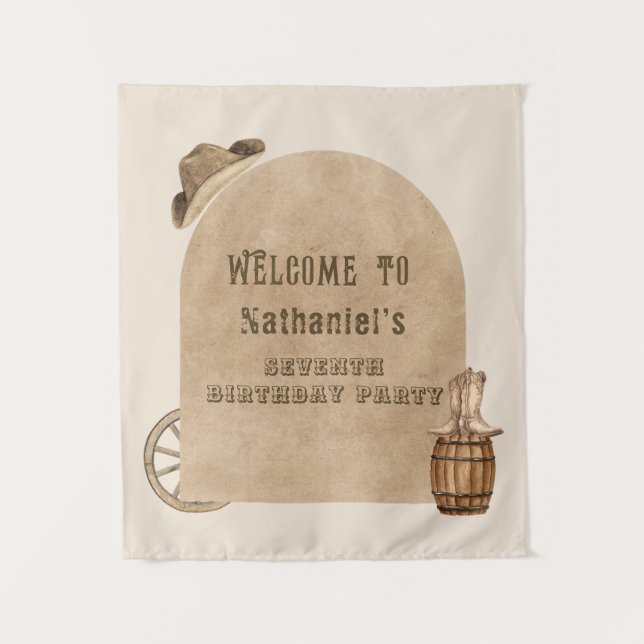 Rustic western cowboy  birthday backdrop  tapestry (Front)