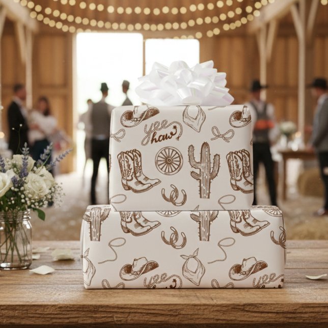 Rustic Western Cowboy Boots and Hat Ranch Pattern Wrapping Paper (Creator Uploaded)