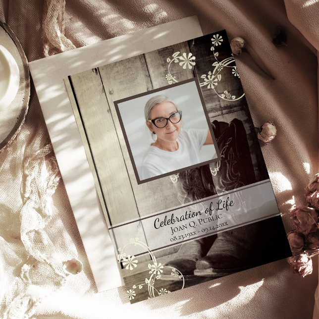 Rustic Western Cowboy Boots Celebration of Life Invitation (Creator Uploaded)