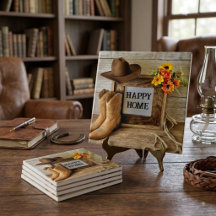 Rustic Western Cowboy Boots Watercolor Tile