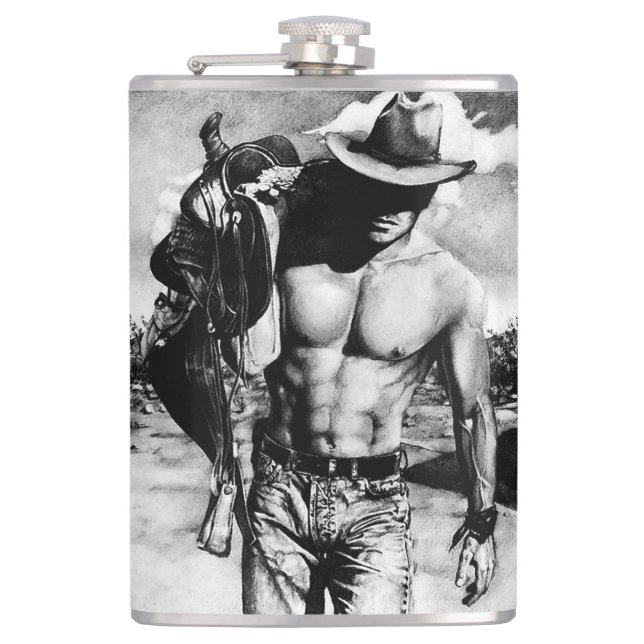 Rustic Western Cowboy Cool Masculine Art Modern Hip Flask (Front)