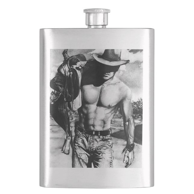 Rustic Western Cowboy Cool Original Art Classic  Hip Flask (Front)