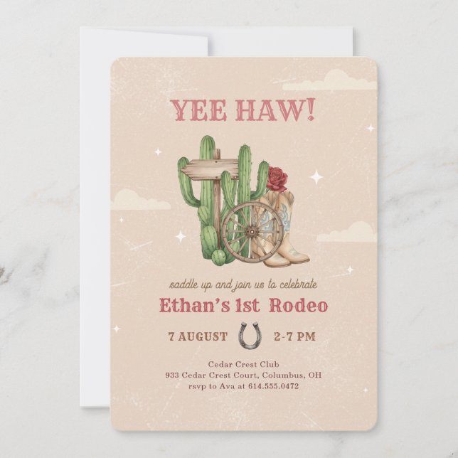 Rustic Western Cowboy First Rodeo 1st Birthday Invitation (Front)
