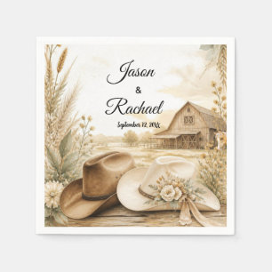 Rustic Western Cowboy Hat Wedding Cocktail Napkin