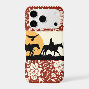 Rustic Western Cowboy Horse Floral Folk Art Sunset