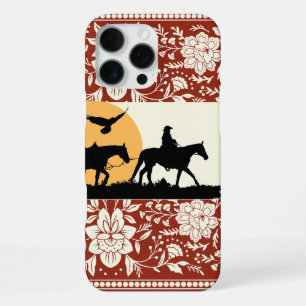Rustic Western Cowboy Horse Floral Folk Art Sunset iPhone 16 Pro Max Case