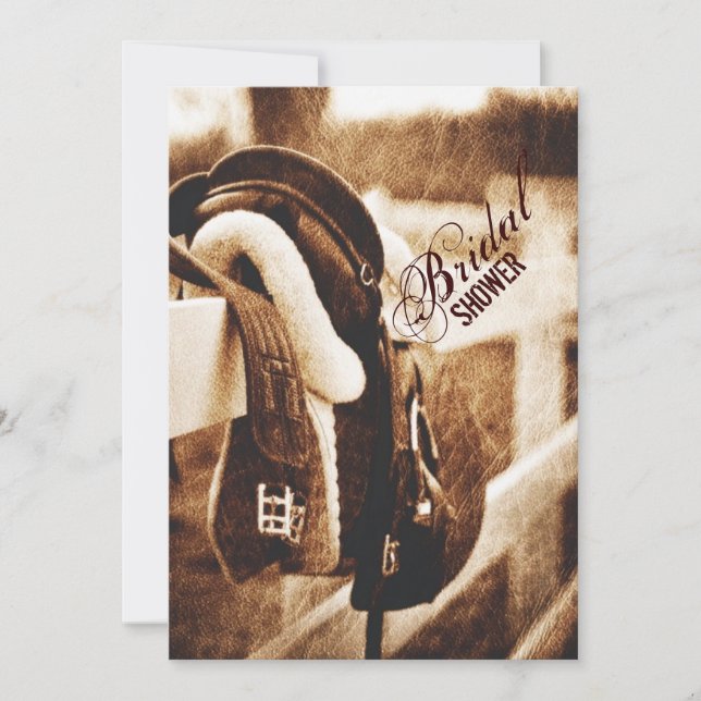 Rustic western cowboy horse saddle bridal shower invitation (Front)