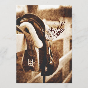 Rustic western cowboy horse saddle bridal shower invitation