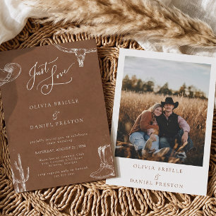 Rustic Western Cowboy Just Love Photo Wedding Invitation