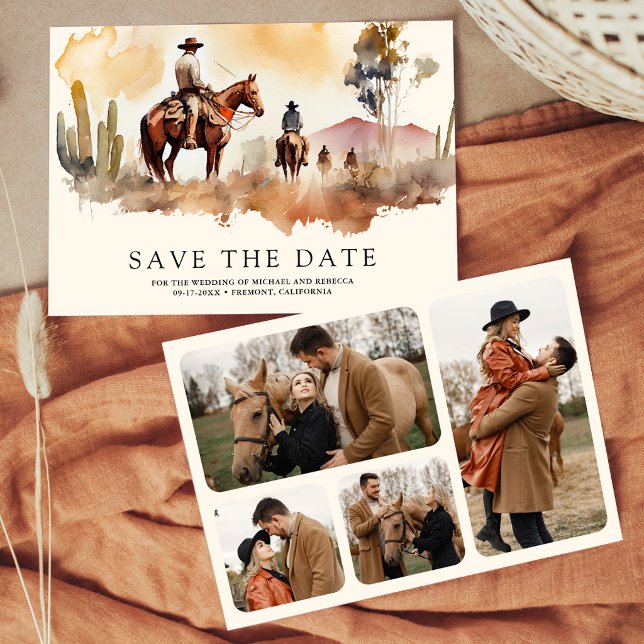 Rustic Western Cowboy Photo Collage Wedding Save The Date (Creator Uploaded)