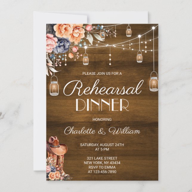 Rustic Western Cowboy Rehearsal Dinner Invitation (Front)