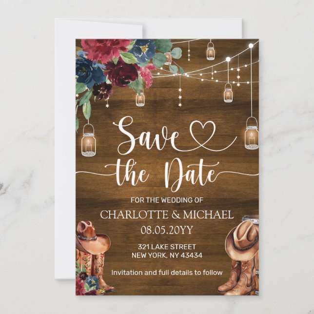 Rustic Western Cowboy Save the Date Wedding Invitation (Front)