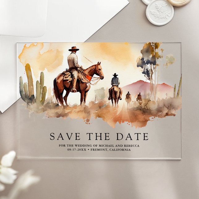 Rustic Western Cowboy Wedding Save the Date Acrylic Invitations (Creator Uploaded)