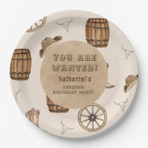 Rustic western cowboy you are wanted birthday paper plate