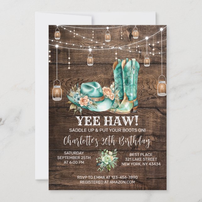 Rustic Western Cowgirl Birthday Party Invitation (Front)