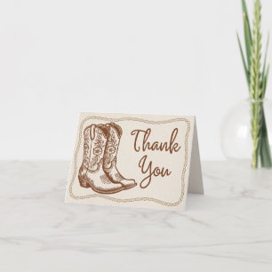 Rustic Western Cowgirl Boots Hand Drawn Rope Frame Thank You Card