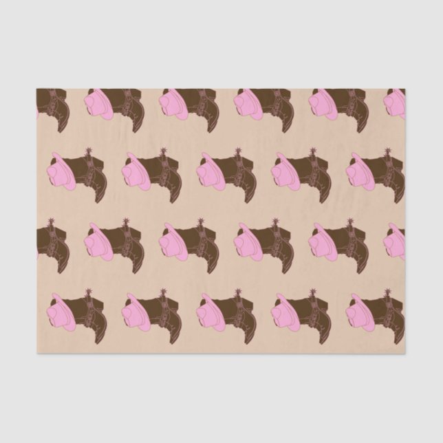 Rustic Western Cowgirl Boots & Pink Hat Tissue Paper (Front)