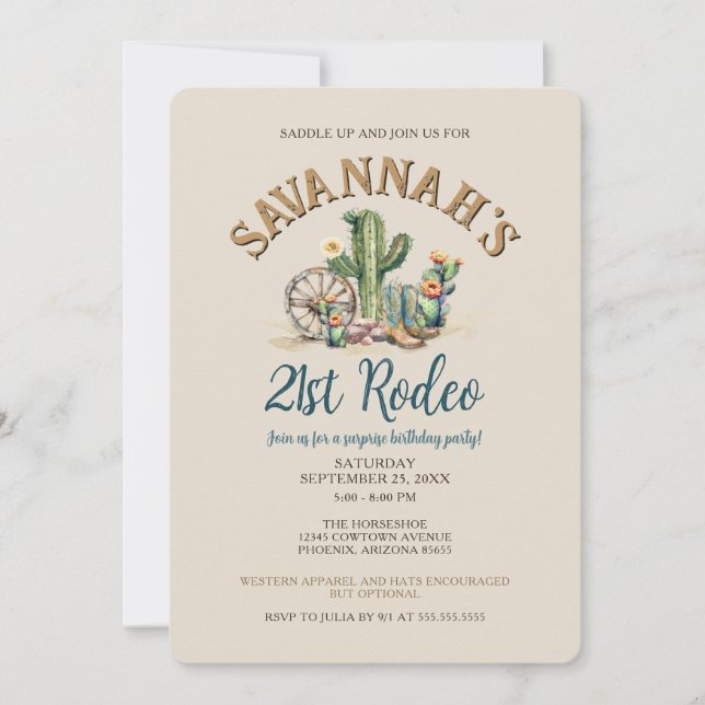 Rustic Western Cowgirl Rodeo Birthday Party Invitation (Front)