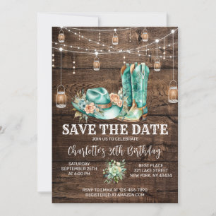 Rustic Western Cowgirl Save the Date Birthday Invitation