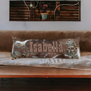 Rustic Western Cowhide Brown Leather Name Body Cushion