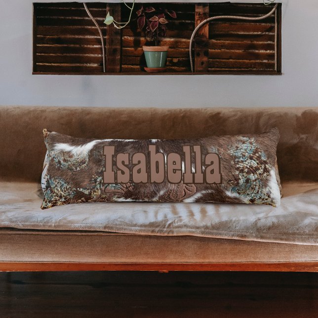 Rustic Western Cowhide Brown Leather Name Body Cushion (Creator Uploaded)