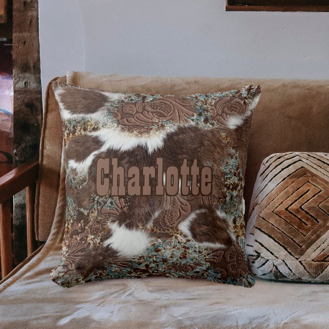 Rustic Western Cowhide Leather Name Cushion (Creator Uploaded)