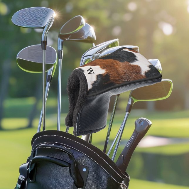 Rustic Western Cowhide Pattern with Monogram Golf Head Cover (Creator Uploaded)