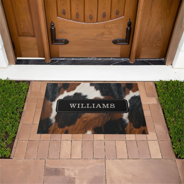 Rustic Western Cowhide Pattern with Name Doormat (Outdoor)