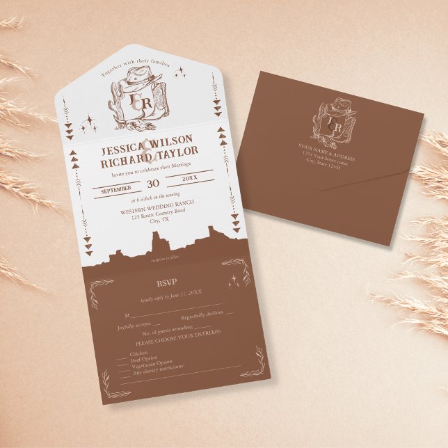 Rustic Western Desert Cowboy Boots Skull  All In One Invitation (Creator Uploaded)